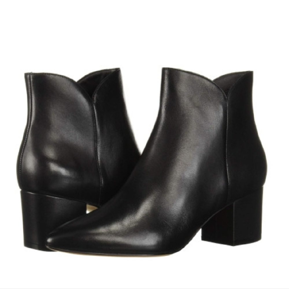 Cole Haan Black Leather Pointed Toe Block Heel Ankle Boots